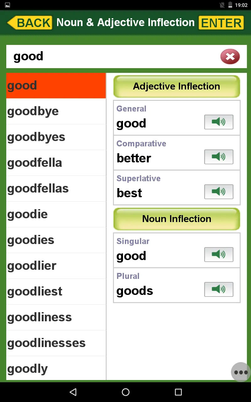 文法「名詞/形容詞語形変化 good」の画面